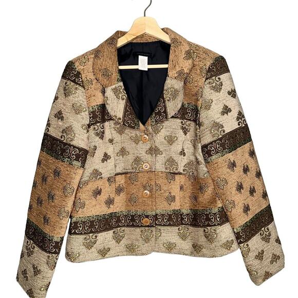 Courtenay Vintage Tapestry Blazer Paisley Embroidery Brown/Tan Size 14 - Picture 1 of 7